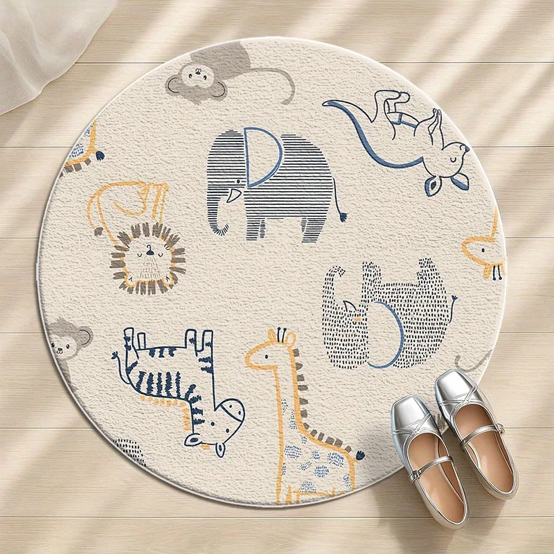 1pc Velvet Cartoon Animal Pattern Round Carpet, Lightweight Washable Easy-to-manage Floor Mat for Living Room Bedroom Office Balcony Patio, Room Decor