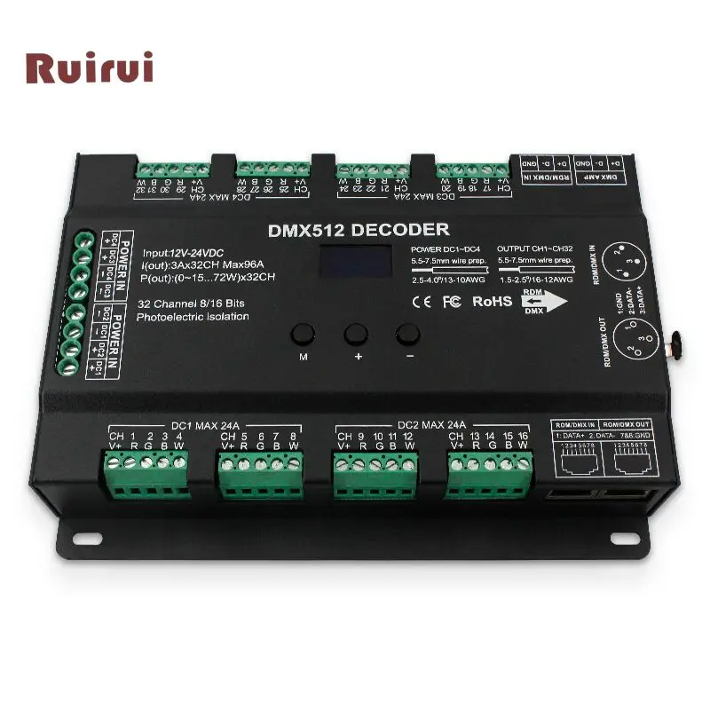 

DMX Dimmer DC5-24V RGBW RGB LED Light 8 Bit/16 Bit 32 Channel 96A RGBW DMX 512 LED Decoder Controller