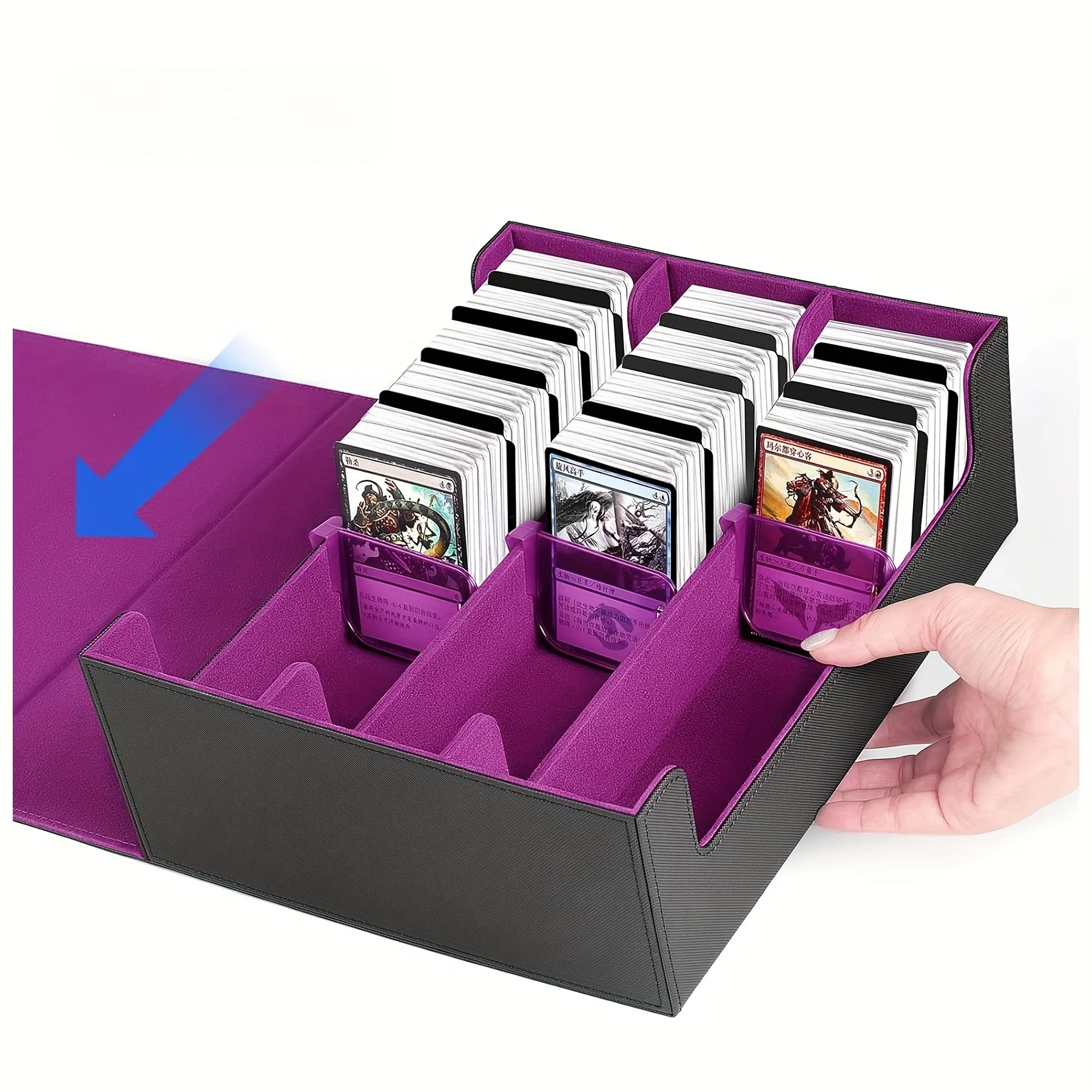 กล่องใส่การ์ดสะสม 1800+ ใบ สำหรับการ์ดเทรดดิ้ง ทำจากหนัง PU ปิดด้วยแม่เหล็ก พร้อมตัวแบ่งการ์ด 10 ชิ้น