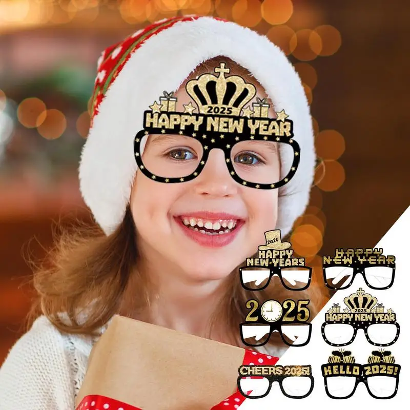 2025 Photo Booth Props Glasses Set Of 6 Happy New Year Family selfie prop Children's New Year Gift Party Decoration Supplies