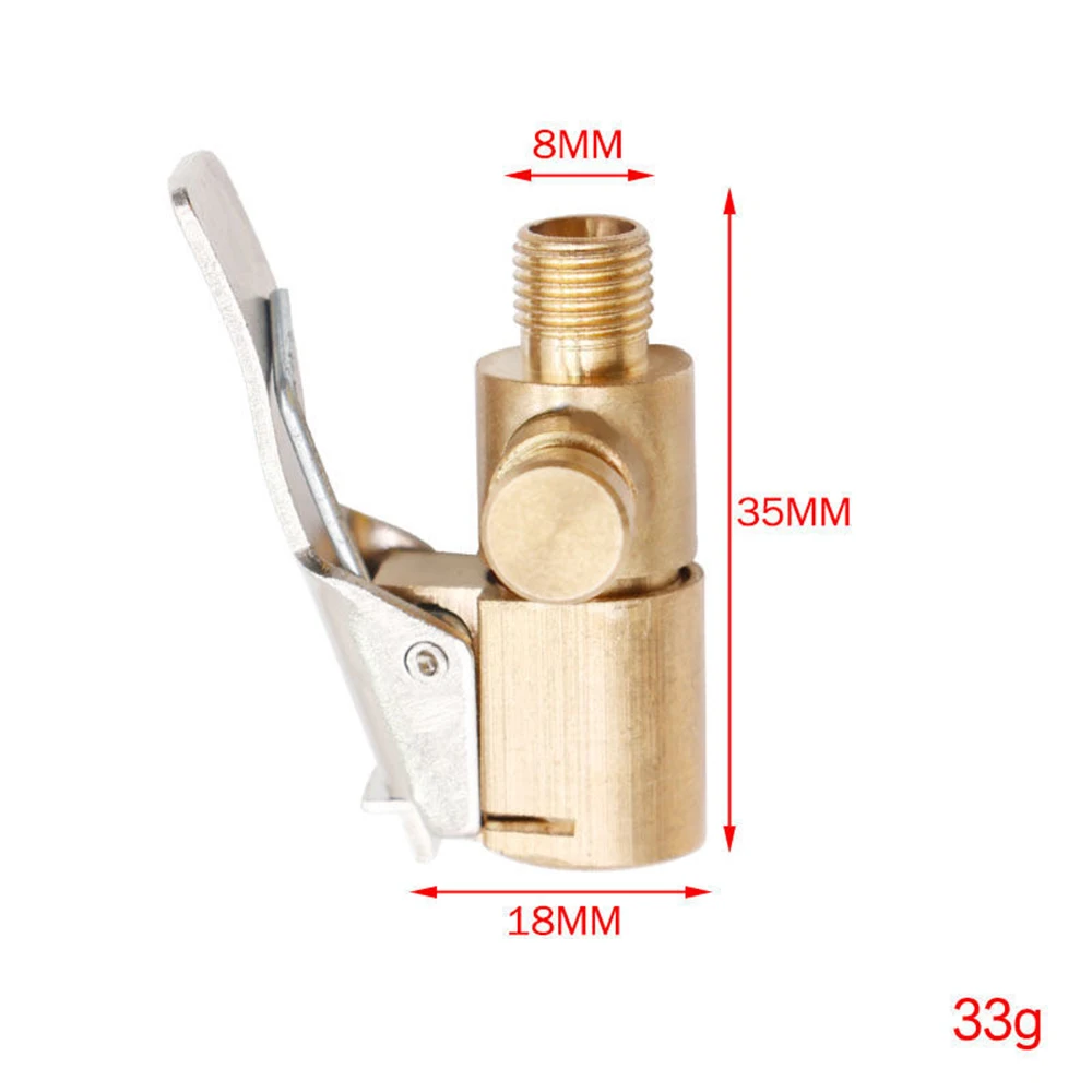 Car Tire Air Chuck Inflator Pump Valve Connector Clip-on Adapter Brass 8mm Tyre Wheel 1Pcs