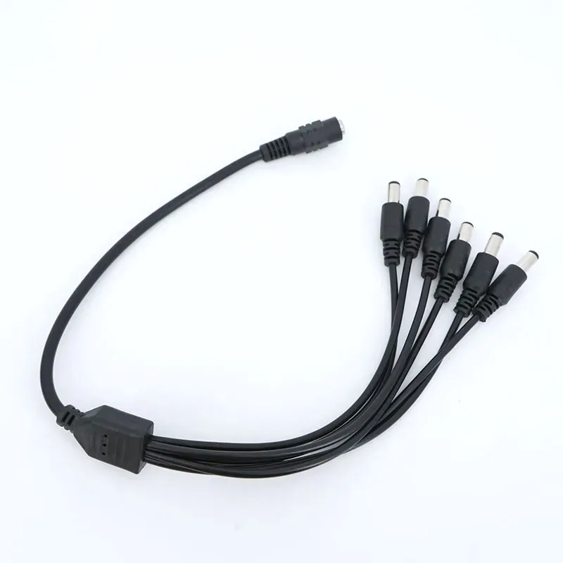DC 5.5x2.1mm 1-to-6 Power Splitter Cable - 12V Power Supply Extension Cord for CCTV, LED Strip light (1 Female to 6 Male)