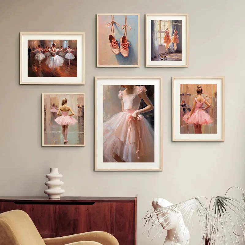 Pink Vintage Ballerina Dress Girl Ballet Dancer Poster and Prints Canvas Printing Wall Art Picture for Living Room Nursery Decor