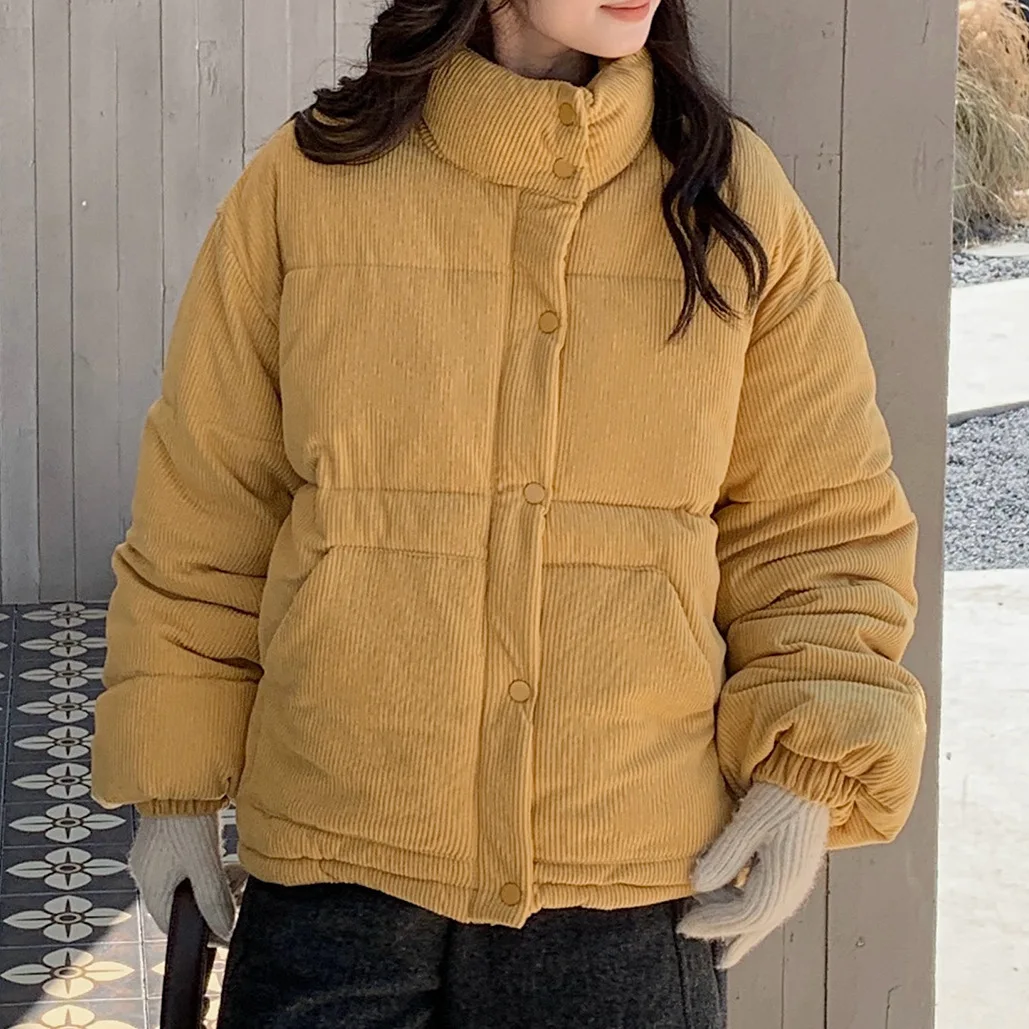 Koreaanse stijl katoenen damesjas schouderlengte nieuwe winterbroodstijl verdikte polyestervezel lange mouw ritssluiting
