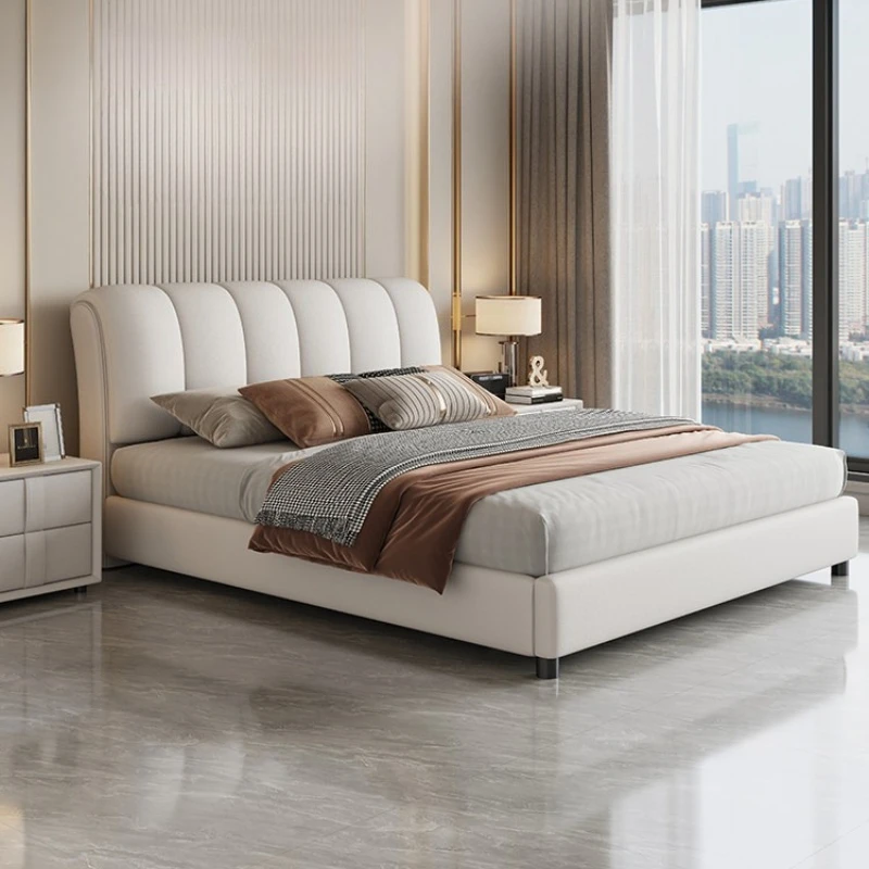 Cama matrimonial de cuero con cabecero tapizado moderno de 1.8 metros, somieres y marcos de cama, muebles de interior.
