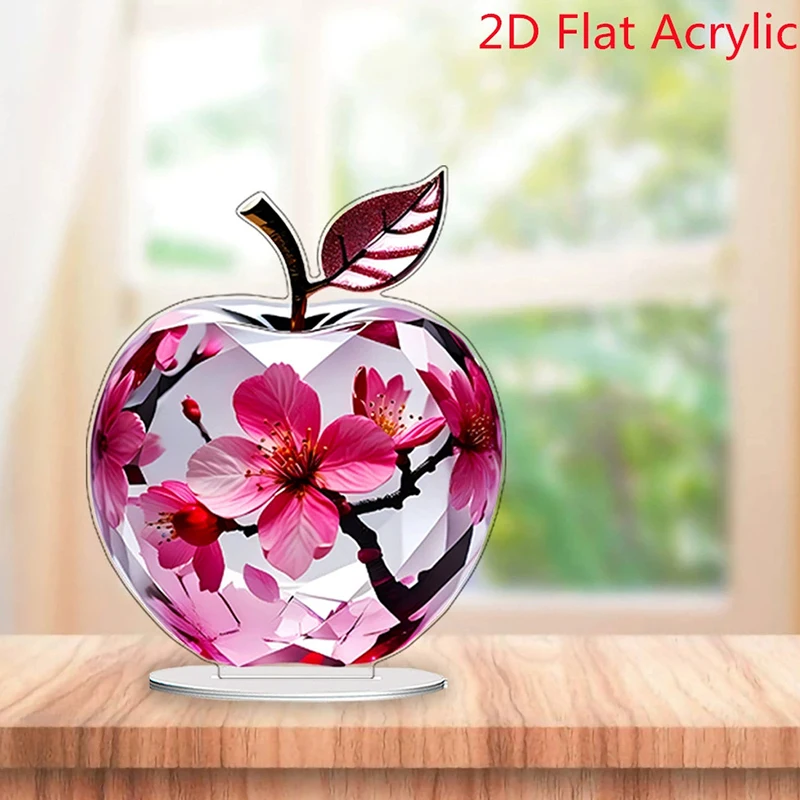 1 Piece Acrylic Landscape Pattern Decoration 2D Crystal Apple Table Ornaments Shelf Ornament For Home DIY Accessories
