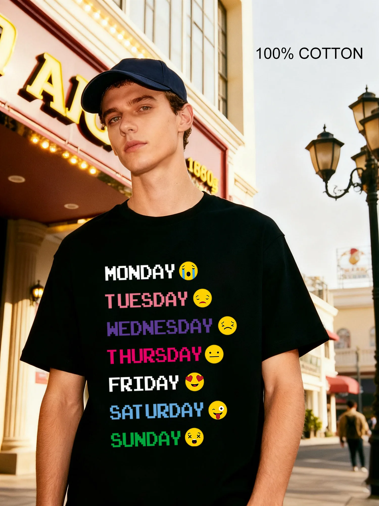 

Weekly Emoji Mood Men's T-Shirts Casual Design Crew Neck T-Shirt 180g Street 100% Cotton