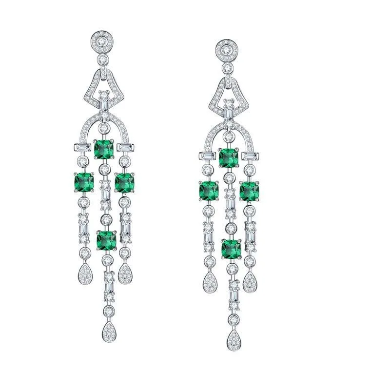 

ZOCA Green Long Tassel Earrings For Women Zircon Earring Jewelry Wedding Party Gifts Trendy Accessories Wholesale