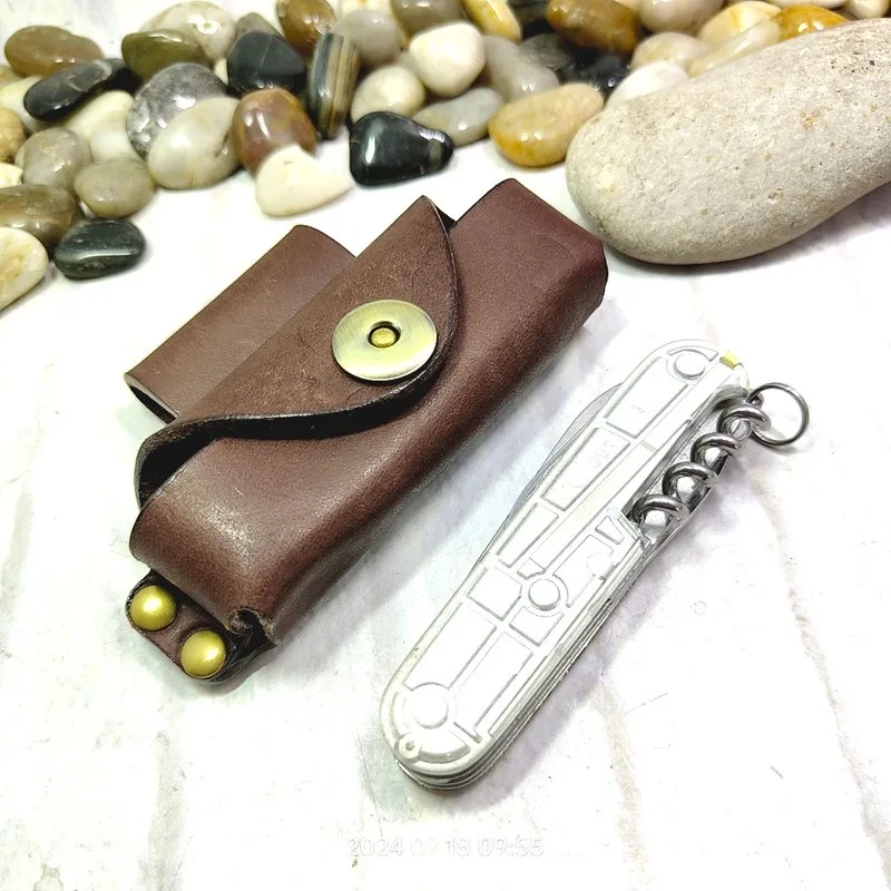 Funda de cuchillo plegable Horizontal, paquete de cinturón, bolsa de cintura, funda de cuchillo del ejército, cuero genuino, personalizado, MHF