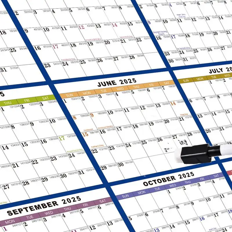 Imagem -02 - Plano Calendário Adorno Planejador de Parede Digital Programação Anual Montado Apagável para Programação de Planejamento para Quarto Sala de Estar 2025