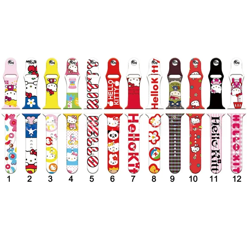 

Anime Cartoon Sanrio Cute Hello Kitty Print Apple Iwatch Decorative Silicone Watch Band Butterfly Button Samsung Button Single