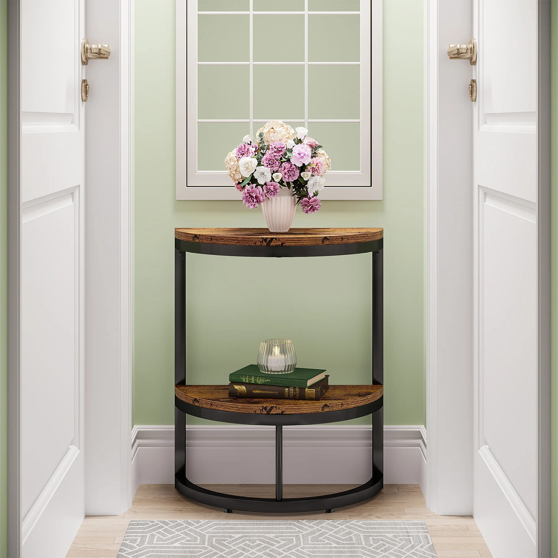 طاولة نهاية Tribesigns شبه دائرية، طاولة جانبية صغيرة نصف دائرية مع رف تخزين، طاولة C رفيعة لأريكة الأريكة #2