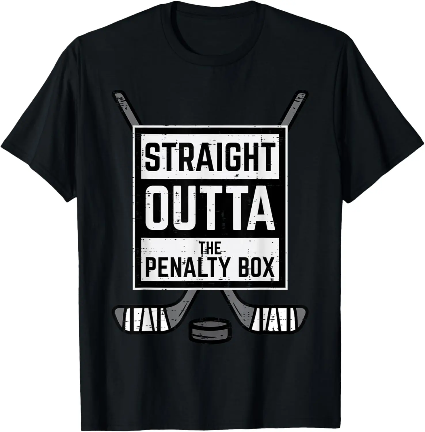 

Straight Outta The Penalty Box Funny Ice Hockey Graphic Tee Soft Cotton Short Sleeve Shirt