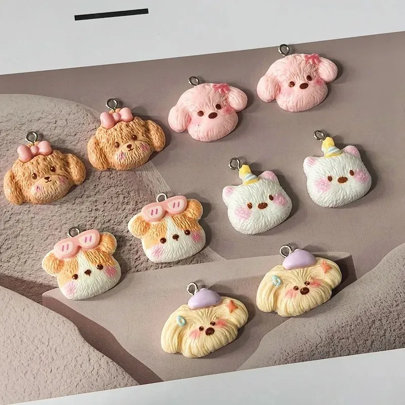 10Pcs/Pack Adorable Kawaii Puppy Resin Charms Tiny Dog Head Pendants Multi-use DIY Jewelry & Keychain Making Findings