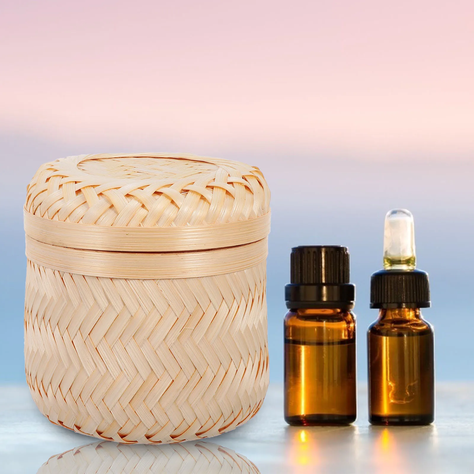 

1 pc Bamboo Crafted Gift Box Mini Storage Basket With Lid Durable Box For Any Occasion Light Yellow