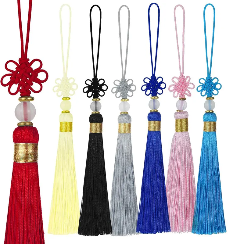 2–20 Stück kleine chinesische Knoten, Bastelquasten, handgefertigt, seidig, Mini-Perlenquasten für Schmuckherstellung, DIY-Ohrring-Lesezeichen-Zubehör – Detail 1