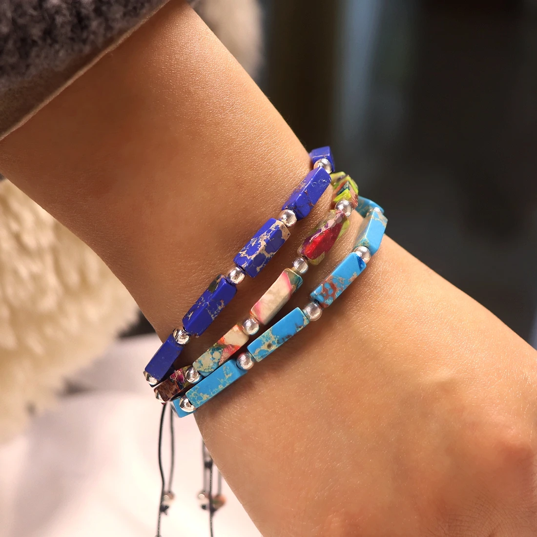 1pcs Bohemian Natural Stone Imperial Jasper Bracelet Adjustable Yoga Charm Bracelets