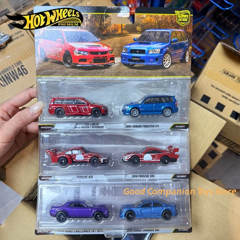 

In Stock Hot Wheels Car Culture Dual Car Set PORSCHE DODGE SUBARU HBL96 Alloy Model 1:64 Scale Premium Diecast Collectible Gifts