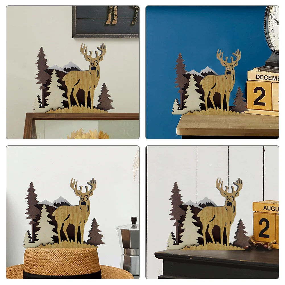 

Multilayer Wood Carved Elk Decoration Wooden Animal Sculpture For Desktop Bookshelf Office Party Home Festival Decor