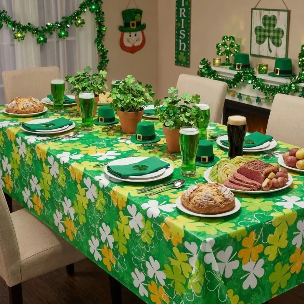 Creative 137x274cm St. Patrick's Day Tablecloth Lucky Rectangle Shape Table Cover Green Plastics Table Mat Party Celebration