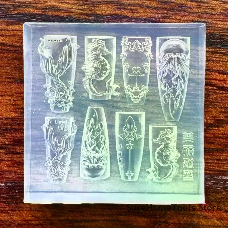 Sea Shell Starfish Fishtail 3D Silicone Nail Mold Jellyfish Conch Transparent Mold Nail Art Carving Template DIY Accessories