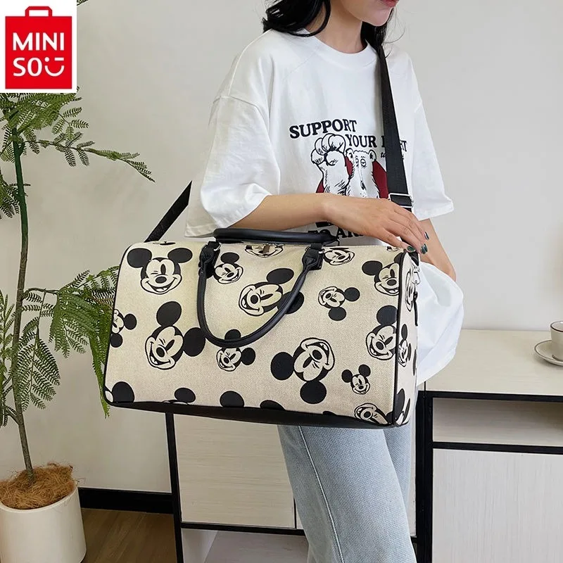 MINISO Disney Mickey Große Kapazität Leichte Gepäck Handtasche Damen Hochwertige Canvas Multifunktionale Fitness Aufbewahrungstasche