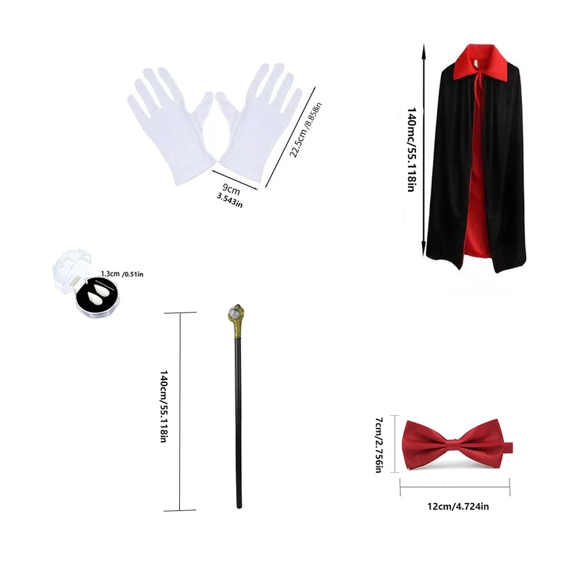 

Halloween costume cosplay death vampire black and red cape adult party + bow tie + golden claw scepter