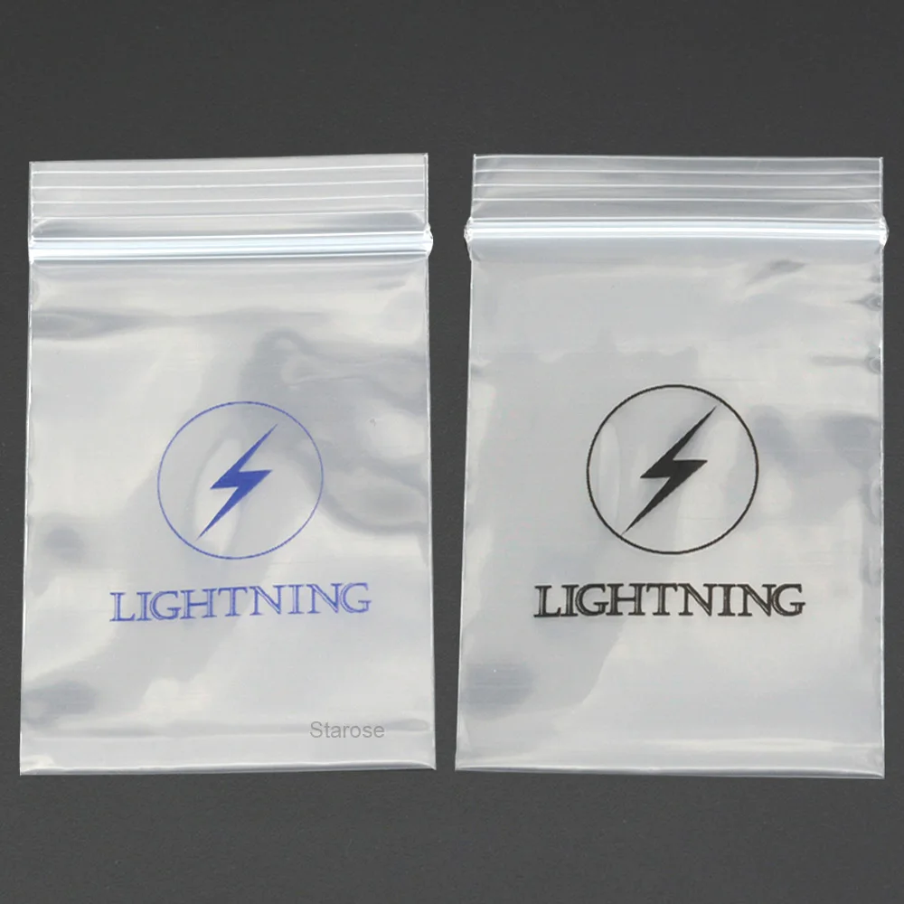 100Pcs/Pack 4x6cm Print Circle Lightning Ziplock Clear New PE Bags for Earring Body Piercing Jewelry Packing Storage Plastic Bag