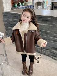 MILANCEL New Winter Kids Fleece Padded Coat Children Thicking Solid Color Jacket With Bag Girls Fashion Tops