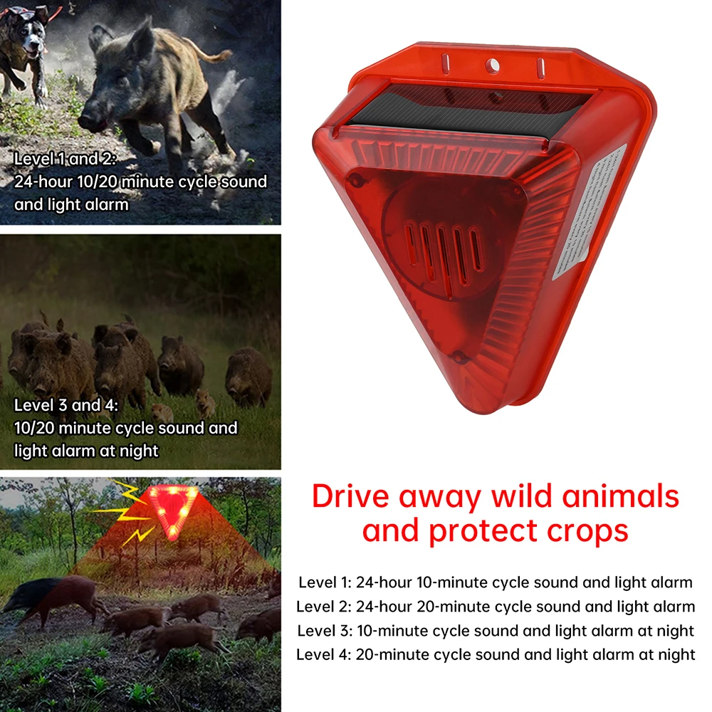 

Солнечная ультразвуковая сигнализация, отпугиватель птиц, уличная водонепроницаемая сигнализация для диких животных, звуковая и световая сигнализация для садовой фермы