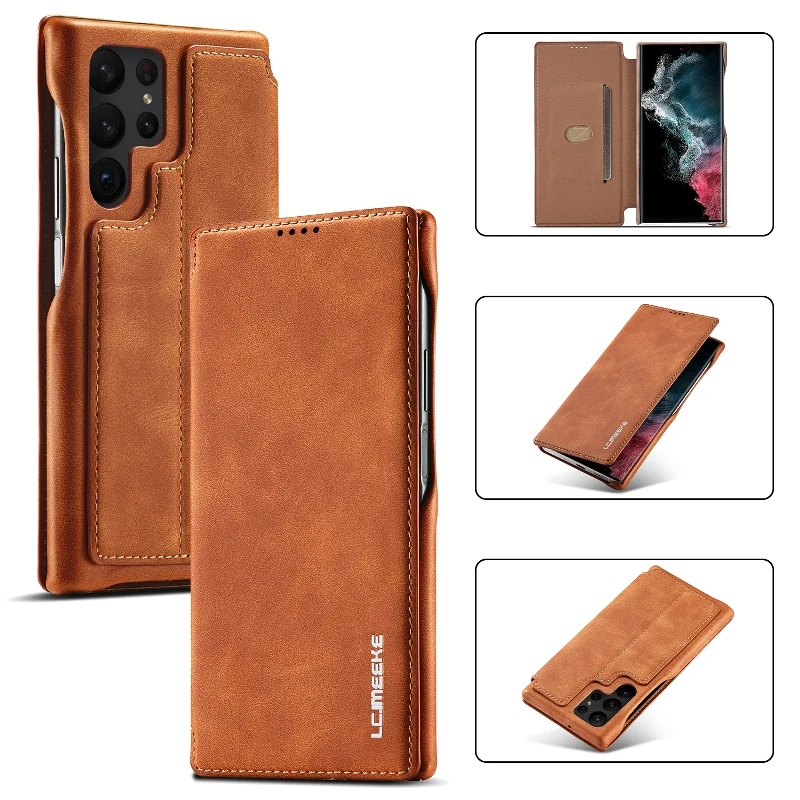 Magnetic Flip Wallet Card Slots Leather Phone Cover For Samsung Galaxy S24 Ultra S23 FE S22 S21 S20 S10+ A34 A54 A53 A52 A12