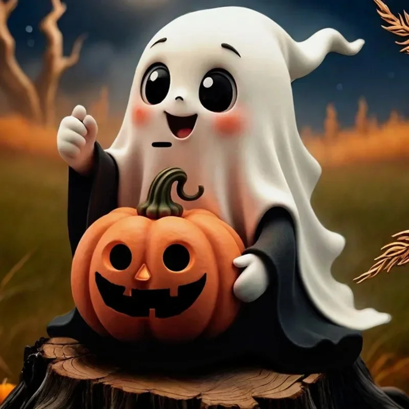 

Ghost Pumpkin Halloween Confusion Cute Courtyard Home Party Decoration Statue Gifts Resin Carving Christmas Birthday Gifts New