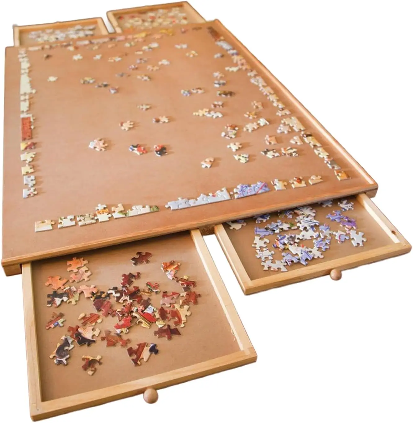 

Portable Wooden Jigsaw Puzzle Board with Drawers, 1000 Pieces, 22x30 Inch Tray Table and 4 Sorting Trays for Easy Storage