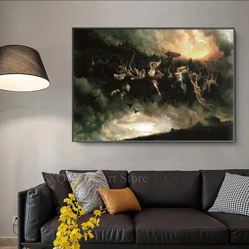 Wild Hunt of Odin Peter Nicolai Arbo Vintage Poster Antique Painting Reproduction Canvas Print Mythological Wall Art Home Decor