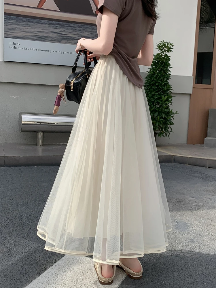 Sommer Neue Hohe Taille A-Line Midi Rock frauen f Rock Gaze Falten Rock Abnehmen Drapieren Koreanische Sle Pendeln