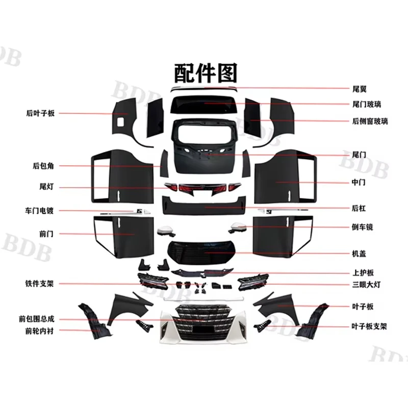 For 2025 Toyota Alphard/Vellfire 40 Series Exterior Upgrade Kit New ABS Plastic Bodykit for Front and Rear Position Direct Fit