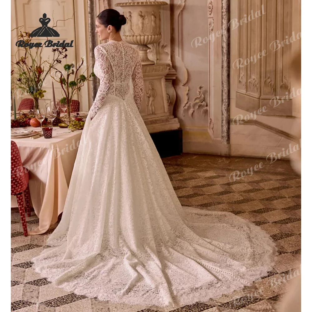 

Allover Lace A Line Wedding Dresses 2026 Plunging V Neck Basque Waist Beach Bridal Gown Customized vestido de novia