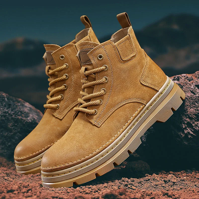 

2025 New Men's Big Yellow Boots Durable Anti - Skid Sole High - Top Chunky Sole Winter Fleece Lined British Work Boots Motorcycl