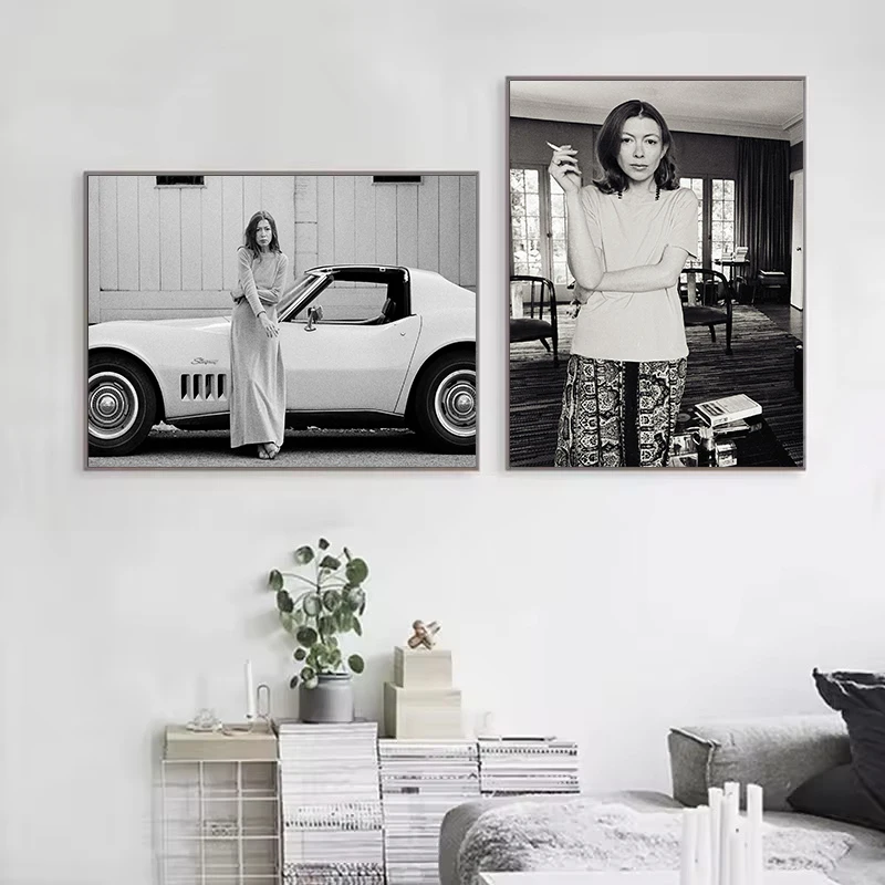 J-Joan Didion Black White Iconic Journalist Writer Classic Photography Poster Canvas Painting Wall Art Pictures Home Deor