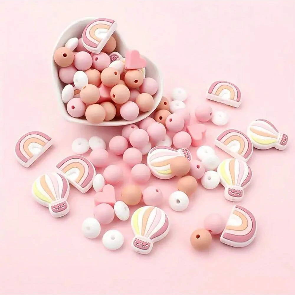 18PCS Rainbow Balloon Silicone Bead Set Suitable for Finger Making DIY Handmade Art Accessories Necklace Bracelet Bead Pen