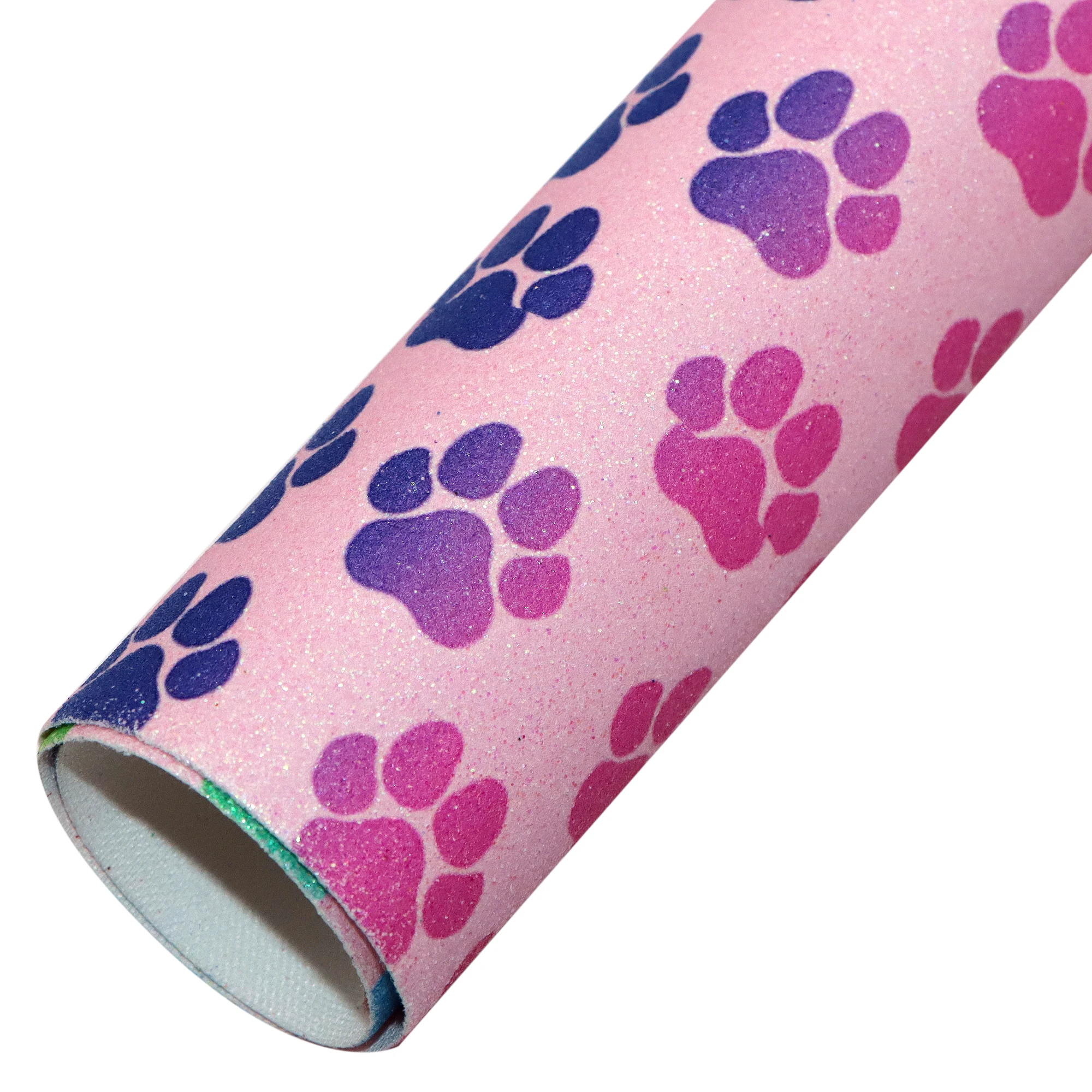 Shimmer Fine Glitter Faux Leather Sheets Dog Footprint Printed Synthetic Leather Fabric Roll for DIY Earrings Hair Bows Crafts