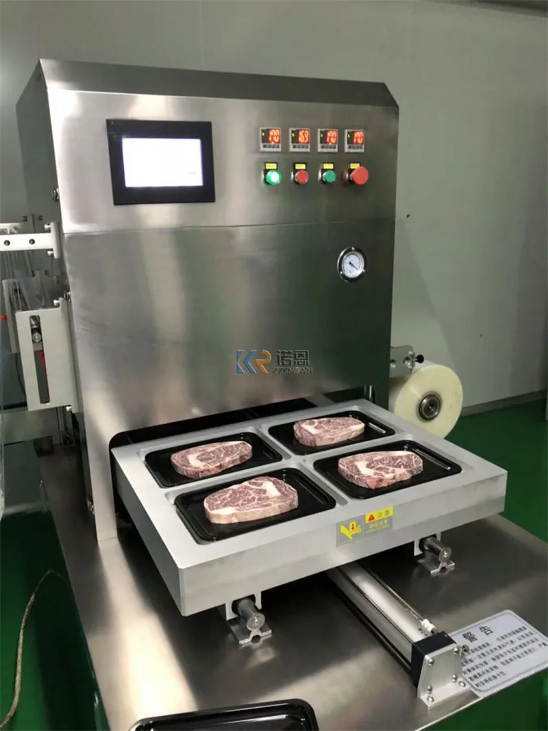 Automatische Kunststoff Mahlzeit Lebensmittel Salat Tablett Versiegelung Kunststoff Box Tablett Versiegelung Maschine Vakuum Schüssel Vakuum Karte Tablett Verpackung Maschine