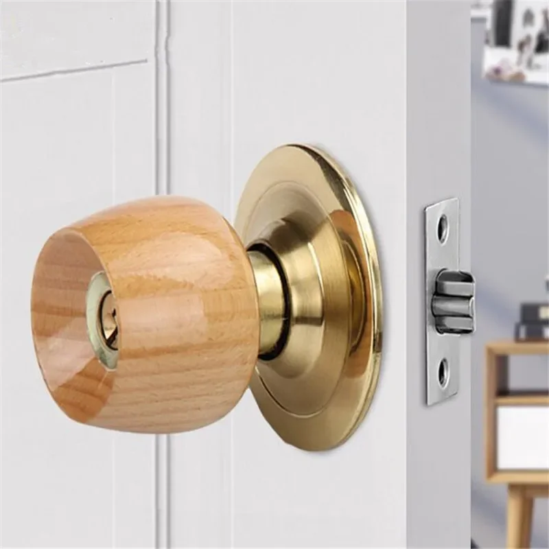 Juego de cerradura de puerta interna madera y Metal, perillas puerta bola redonda, manija con llave para dormitorio 1 juego