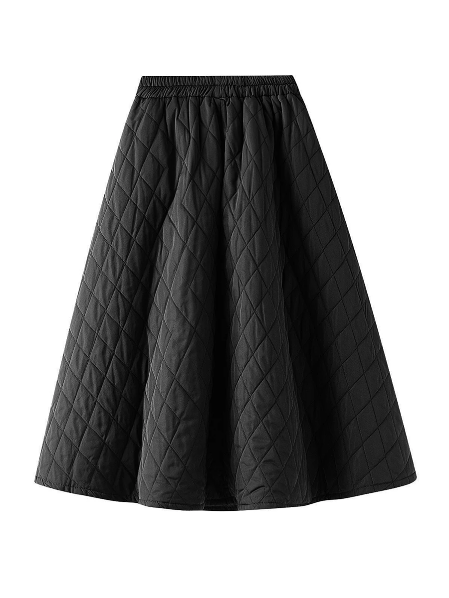 Womens Classic Snow Outdoors High Elastic Waist A-line Winter Skirts Lightweight Quilted Thick Warm Flare Long Skirts with