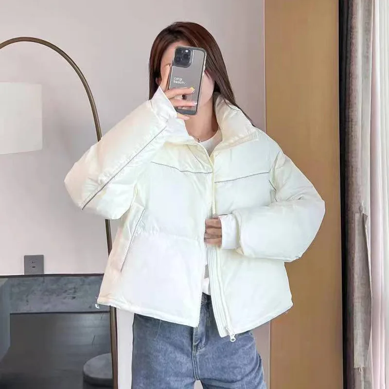 Short Down Coat for Female, 90White Duck Down, Thick, Warm, Stand-up Collar, Monochromatic, Casual, Wild, Winter, New, 2024