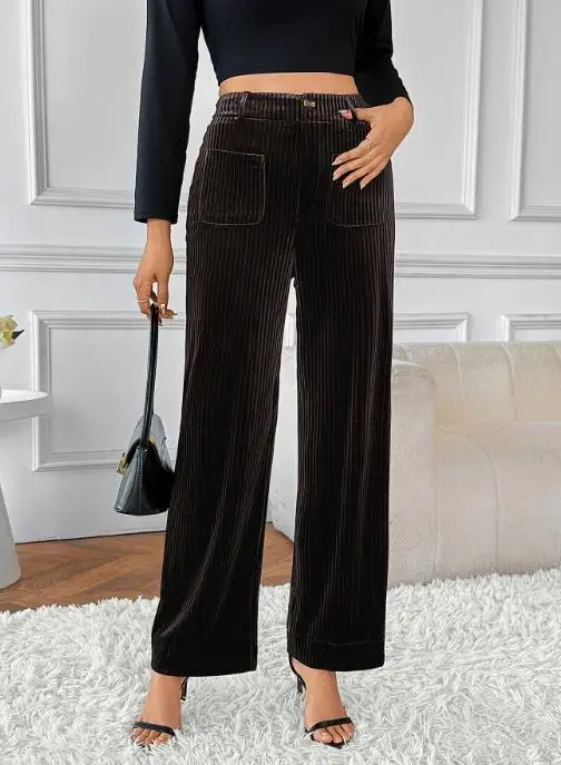 

2025 Comfortable, Casual, Fashionable Commuting Women's Straight Leg Pants, Autumn and Winter High Waisted Corduroy Pants