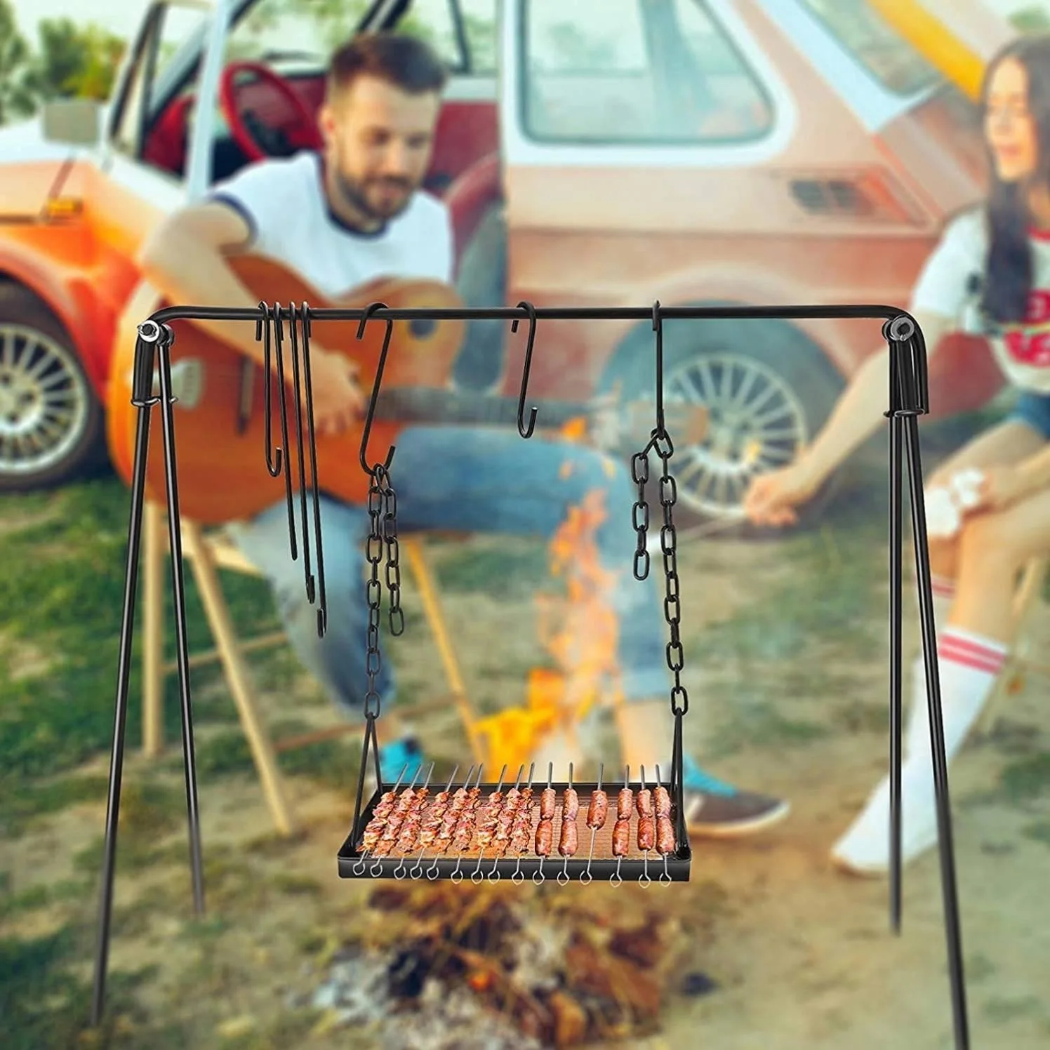 Griglia per braciere multifunzione Griglia per barbecue portatile regolabile Griglia per barbecue con treppiede sospeso