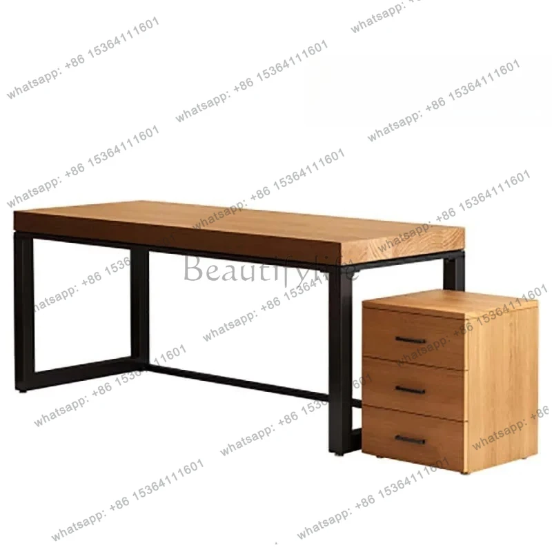 

Nordic simple solid wood desk with cabinet bedroom single study desk workbench