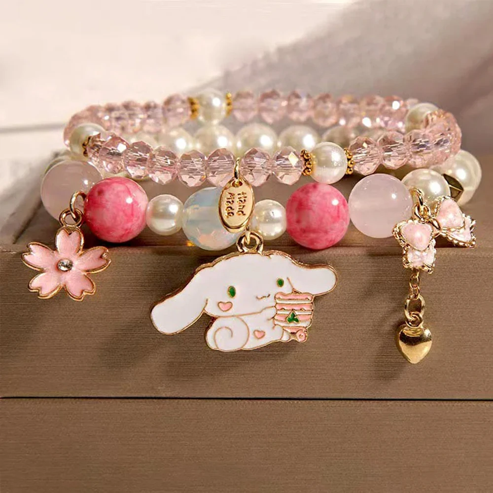 Anime New Sanrioed Melody Cinnamoroll Kuromi Cartoon Bracelets Women Chain Party Kawaii Jewelry Holiday Gifts Girl Elastic Rope