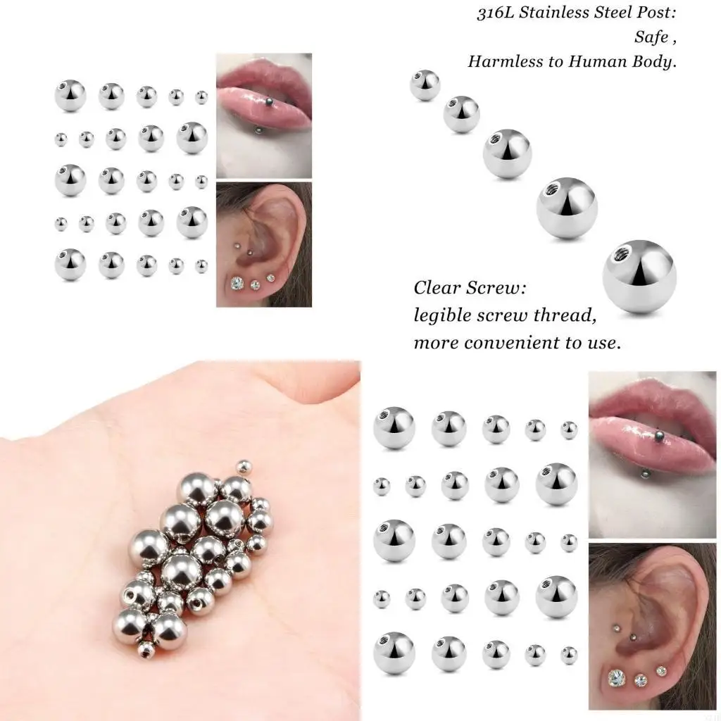 

25PCS Multi Size Alloy Balls Tongue Belly Piercing Jewelry Part Suitable for Creative Body Piercing Jewelry Solution